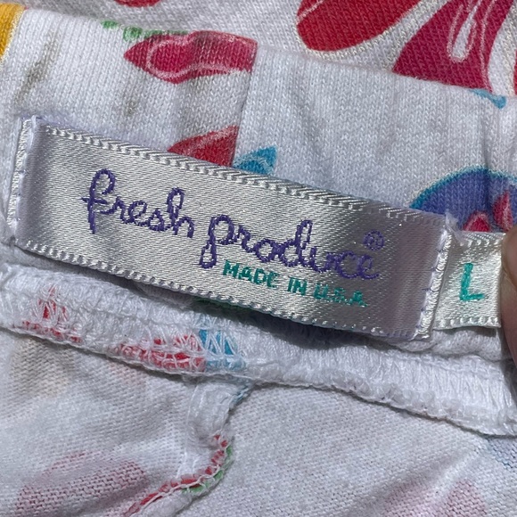 FRESH PRODUCE White Floral Elastic/Drawstring Waist Skirt Ruffle Hem Sz L. EXC - Picture 3 of 6